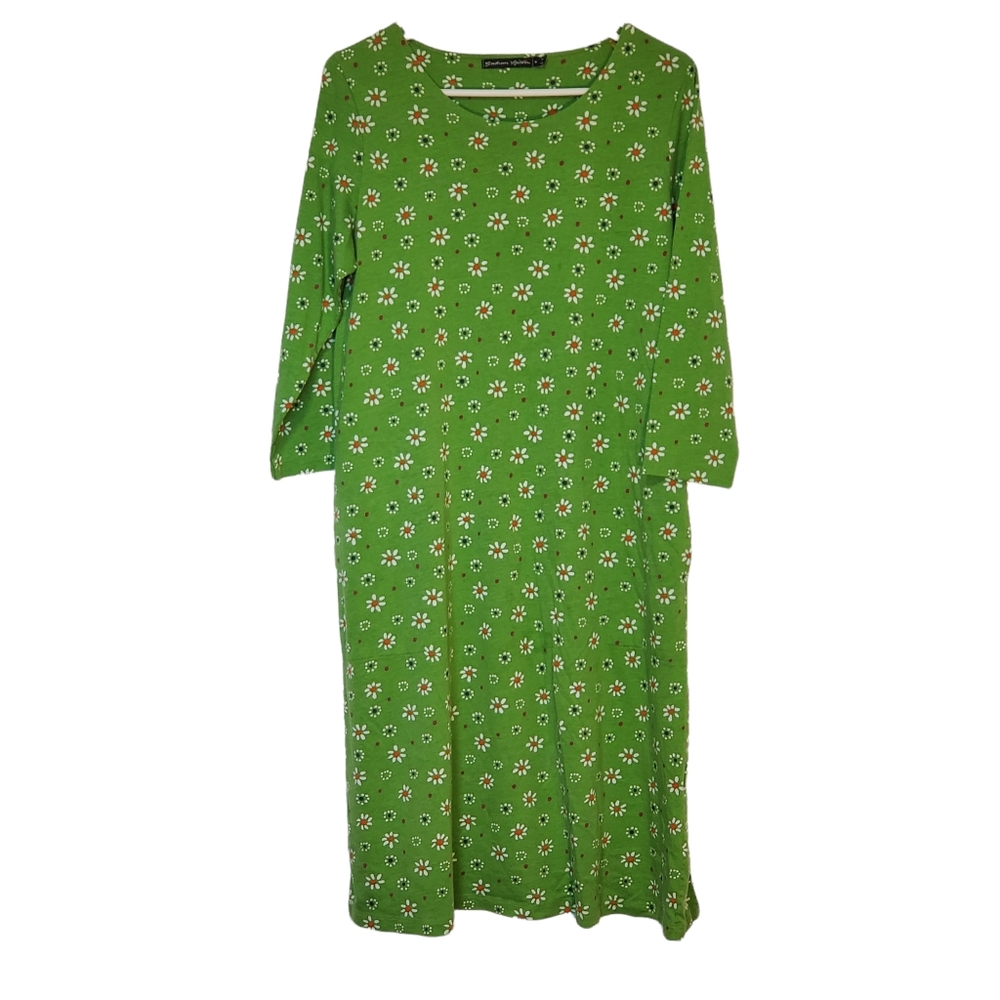 Gudrun Sjoden “Oolong” Jersey Dress in Pea Green Organic Cotton 3/4 Sleeve